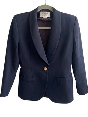 Wool Navy Single-Button Blazer - Women's Jacket